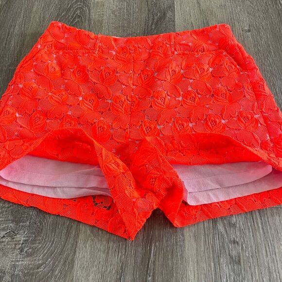 A.L.C. Sandro Floral Lace Shorts in Neon Orange Pink - Size: 8 - Picture 5 of 10